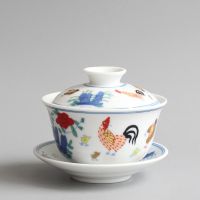 Jingdezhen Tea Cup Chinese Teaset Archaistic Rooster GaiWan Ceramic Lid Bowl Coffee Cup and Saucer Set Tableware Teaware Teacups