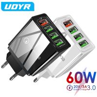 T017 60W เครื่องชาร์จ USB 4พอร์ตชาร์จ3.0เร็วสำหรับอะแดปเตอร์ติดผนัง QC3.0