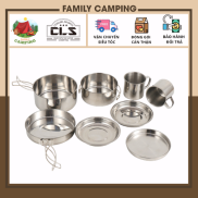 Bộ nồi inox 8 món ngoài trời cắm trại di động bộ bát nướng nồi nướng gấp 5