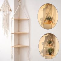 【CC】 Floating Shelves Shelf Boho Cotton Rope Weaving Wood Wall Hanging Room Bedroom Storage