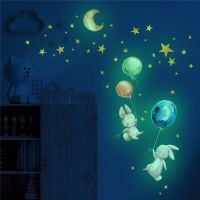 ZZOOI Luminous Bunny Balloon Wall Sticker Living Room Home Decor Kids Bedroom Fluorescence Wallpaper Glow In The Dark Rabbit Stickers