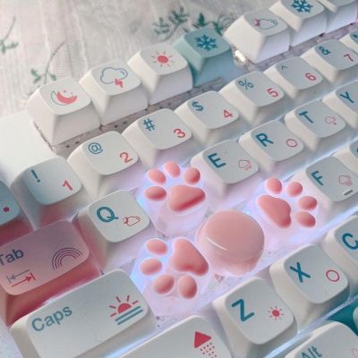 Silicone Translucent Cat Paw Anime kawaii Cute Keycap Cross Axis Mechanical keyboard Creative Personality Pink Blue Keyboard Cap