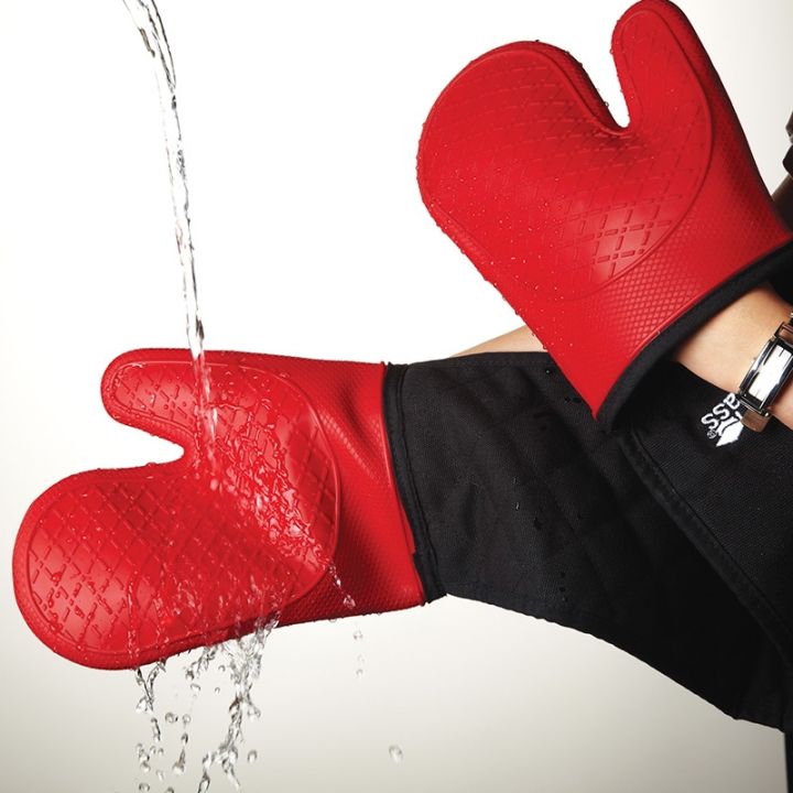 masterclass-seamless-waterproof-and-heat-proof-silicone-double-oven-glove-with-cotton-sleeve-red-ถุงมือซิลิโคนสำหรับเตาอบ