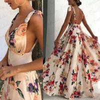 fgjre335 ขายดีที่สุด - / ฤดูร้อนใหม่สุภาพสตรี V คอ Sundress เซ็กซี่ยาว Backless ชุดราตรีพิมพ์ Travel Beach Dresses