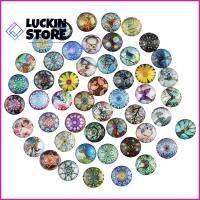 TREND 57SHOP 50Pcs 50รูปแบบ Cabochons แก้วพิมพ์ลาย 12mm ครับ กระจกสำหรับผู้หญิง กระเบื้องคาไลโดสโคป cabochons กระเบื้องโมเสค สีสันสดใส พลอยโดมแบน ทำเครื่องประดับ DIY