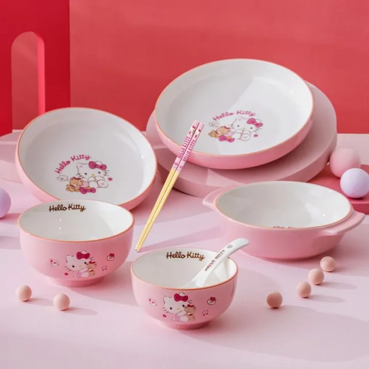 Dinnerware Tableware Lunch Set Cute Kawaii Hello Kitty Porcelain