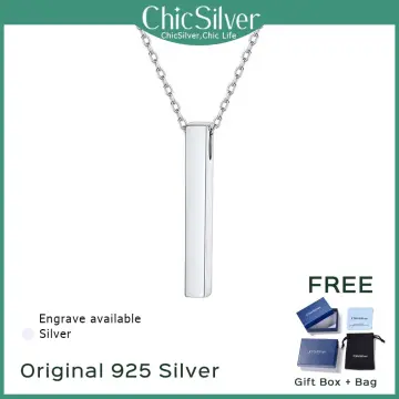 Engraved 3D Bar Necklace for Men in Matte Silver | Forever My