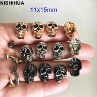 202150 set Black Eyes Skull Bone Rivet Studs,11x15mm GoldSilverBlack Metal Repair Rivet For Purse,Belt,Bags,Clothing Leather Craft