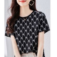 COD dsdgfhgfsdsss T-shirts Womens Summer New Korean Style Loose Short Sleeve Top Fashion Printed Round Neck Large Size Tee