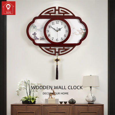 Mzd ห้องนอน/ห้องนั่งเล่น/ที่ทำงาน/ห้องครัว นาฬิกานาฬิกาตกแต่งติดผนังไม้คลาสสิคจีนใหม่นาฬิกาสร้างสรรค์บรรยากาศนาฬิกาไร้เสียงที่ใช้ในครัวเรือน