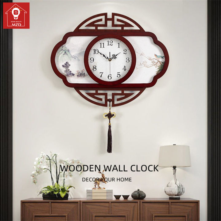 mzd-ห้องนอน-ห้องนั่งเล่น-ที่ทำงาน-ห้องครัว-นาฬิกานาฬิกาตกแต่งติดผนังไม้คลาสสิคจีนใหม่นาฬิกาสร้างสรรค์บรรยากาศนาฬิกาไร้เสียงที่ใช้ในครัวเรือน