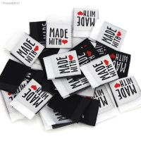 ●♦▣ 50Pcs Handmade Label Black White Clothes Tags Made With Love Woven Fold Tags For Clothes Decoration Sewing Accessories 20x50MM