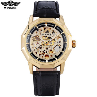 WINNER New Arrival Luxury Skeleton Design Fashion Men Watches Automatic Self-Wind Leather Strap Mutli-color Watches For Men