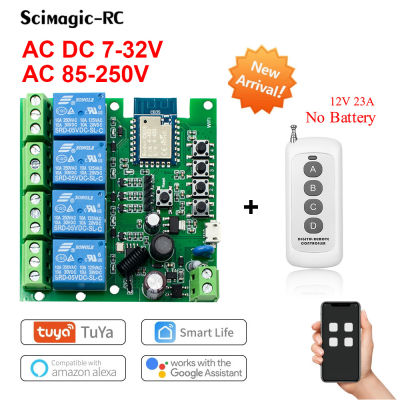 WIFI 4ช่องรีเลย์สมาร์ทบ้านอัตโนมัติ WiFi โมดูล, 7โวลต์-32โวลต์12โวลต์24โวลต์220โวลต์มอเตอร์สวิทช์ Tuya smartlife การควบคุมระยะไกล