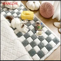 5FANGZHE สีครีม พรมสำหรับสัตว์เลี้ยง สี่เหลี่ยมผืนผ้าทรงสี่เหลี่ยม ใหญ่มากๆ ตลกฟัซซี่ ผ้าคลุมเตียงสุนัข ลายสก็อต ผ้าห่มสำหรับสุนัข สุนัขตัวใหญ่