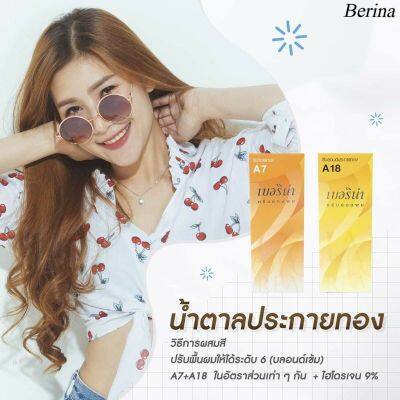 แพ็คคู่ A7 กับ A18 โทนสีน้ำตาลประกายทอง สีย้อมผมเบอริน่า ครีมเปลี่ยนสีผม Berina