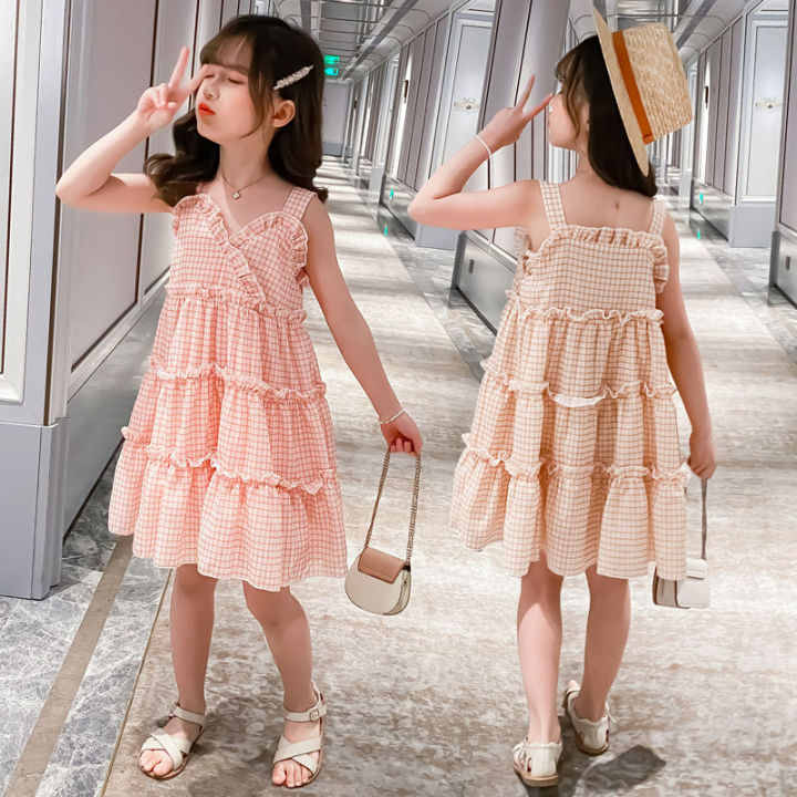 ชุดเดรส-mode-korea-สำหรับเด็กผู้หญิงชุดเดรสผ้าชีฟองแฟชั่น2023ใหม่ฤดูร้อนเสื้อผ้าของสาวๆตัวเล็ก