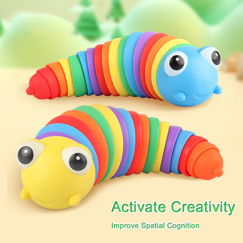 Sensor Baby Toys Rainbow Twisting Caterpillar Pop It Fidgetslig Stress Relieve Toys Compression Fidget Slug Toys Caterpill Toys