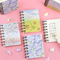 1pc Cute Canvas Landscape Notebook  A7 Coil Book Student Notebook Pocket Notepad Small Kawaii Portable Diary Notebook Journals Note Books Pads