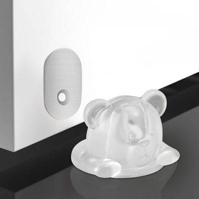 KK&amp;FING New Punch-free Cute Bear Ground Suction Transparent Silicone Door Stopper Door Touch Rear Anti-collision Door Suction Decorative Door Stops