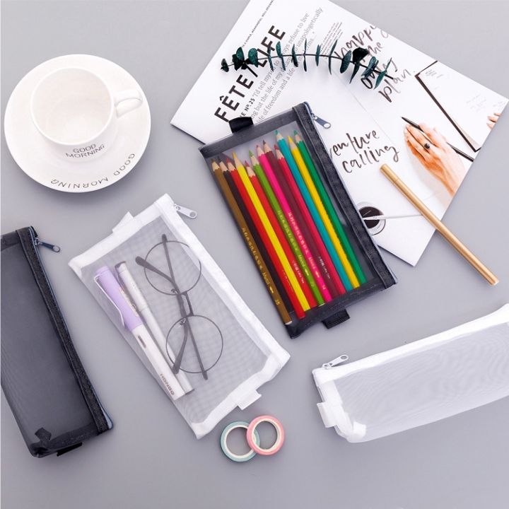 ready-stock-large-capacity-zipper-pencil-case-transparent-mesh-student-pencil-bag-christmas-gift