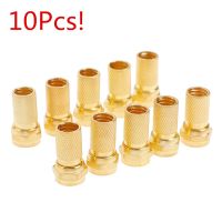 HVJ-10 Pcs Twist On Rg6 F Type Coaxial Cable Connector Plugs Brass Materials Singnal Line Connector Copper Galvanized High Quality