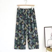 Printed Loose Cropped Trousers Womens Summer Thin Womens Wide-leg Pants Side Pockets Cool Cotton Home Pants Pyama Dames