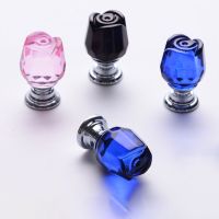 ┋♞ 8 Pcs/Set Door Knobs Pink Rose Crystal Glass Kitchen Cabinet Pulls Drawer Furniture Handle 22MM w/8x20mm 8 x Screws