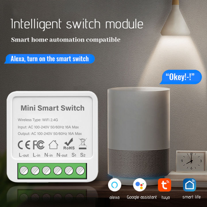 16A MINI Wifi Smart Switch Supporte 2-way control Timer Wireless Switches Smart  Home Automation Compatible with Tuya Alexa Google Home Ubester