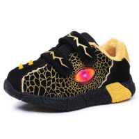 Warm Fleece Winter Baby Boys Shoes Light Up Kids Sneakers LED Sport Toddler Children Trainers Dinosaur Teenagers Tennis Footwear