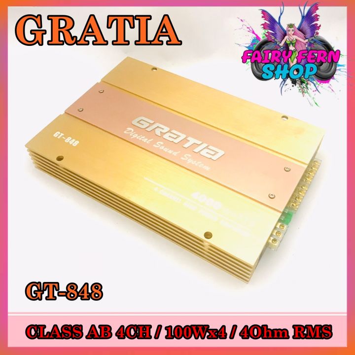 เพาเวอร์แอมป์ติดรถยนต์gratia-รุ่น-gt-848-class-ab-4ch-สีทองกำ-ลังขับ-100x4watt-ขับลำโพงเสียงกลาง-เครื่องเสียงรถยนต์-ampติดรถยนต์-แอมป์คลาสเอบีสี่ชาแนล