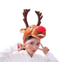 896E Cute Elk Deer Hat Elk Design Headgear Hat Plush Toy Stuffed Toy Photography Prop Headgear Hat Festival Party Photo Props