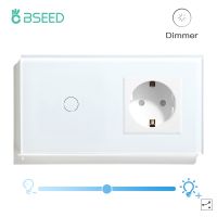 ❍♦ BSEED Touch Dimmer Switches 1Gang 2Way LED Light Wall Dimmers With Power Socket Outlet 16A EU Standard Crystal Galss