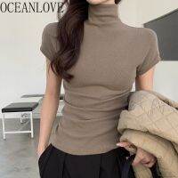 Lankbo Clothing} OCEANLOVE 2022ผู้หญิง39; S เสื้อคอเต่าของผู้หญิงเสื้อทีเชิ้ตทูนิคแบบมีแขนสั้นเสื้อยืด Y2k MODE Korea