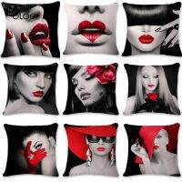 【LZ】 Cotton Linen Cushion Cover Square Chair Cushion Big Red Lips Character Pattern Cushion Cover Home Bedroom Hotel Car Decoration .