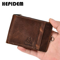 HEPIDEM RFID High Quality Crazy Horse Genuine Leather Slim Wallet  New Front Pocket Money Dollar Bill Purse for Men K055