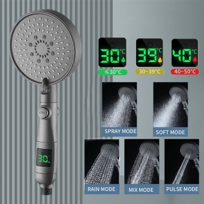 125mm Large Panel 5 Modes Water Saving Shower Head Adjustable High Pressure One-key Stop Water Massage Shower Head For Bathroom Showerheads