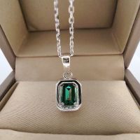 Luomansi S925 Silver Emerald Cut Moissanite Necklace 1CT VVS 5*7MM Pink Green Belt Certificate Fine Jewelry Woman Gift