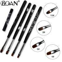 BQAN 4 6 8 10 Nail Art UV Gel Polish Paint Nail Brush Black Wooden Handle Carved Flowers Manicure Nail Tools