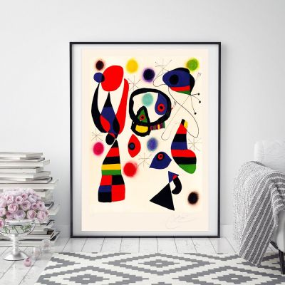 บทคัดย่อผ้าใบจิตรกรรมโปสเตอร์และภาพพิมพ์ของภาพวาดที่มีชื่อเสียงโดย Joan Miro สำหรับการตกแต่งบ้านที่ทันสมัย