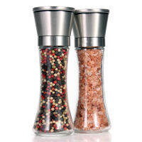 Leeseph 188 Brushed Stainless Steel Pepper Mill And Salt Mill, 6 Oz Glass Tall Body, 5 Grade Adjustable Ceramic Rotor