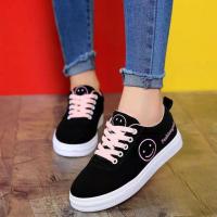 CODwumei04 HITAM Womens Shoes/Cute Smile Motif/Sneakers// Sneakers/Fashion/Sneakers/School/Black/Girls