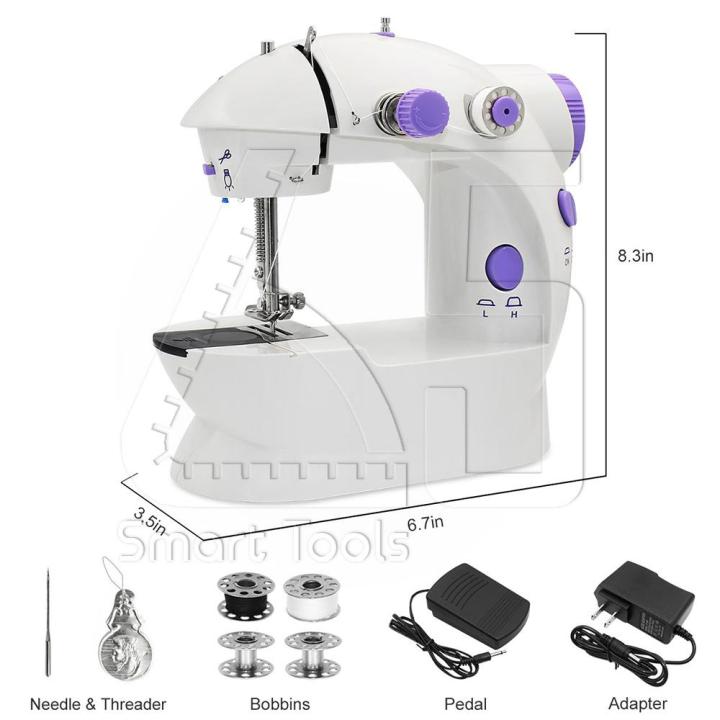 mini-sewing-machine-จักรเย็บผ้า-จักรเย็บผ้าขนาดเล็ก-ไฟฟ้า-พร้อมไฟส่องสว่าง-อุปกรณ์เครื่องเย็บผ้าครบ-purple-white