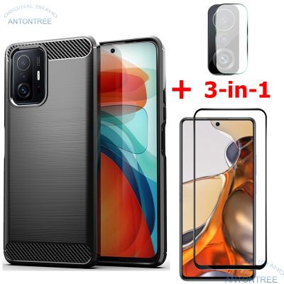 Xiaomi Mi 11T Pro 11 Lite 5G NE Casing 3 in 1 Shockproof Case+ Front Tempered Glass + Camera Protector Film Durable Silicon Cover