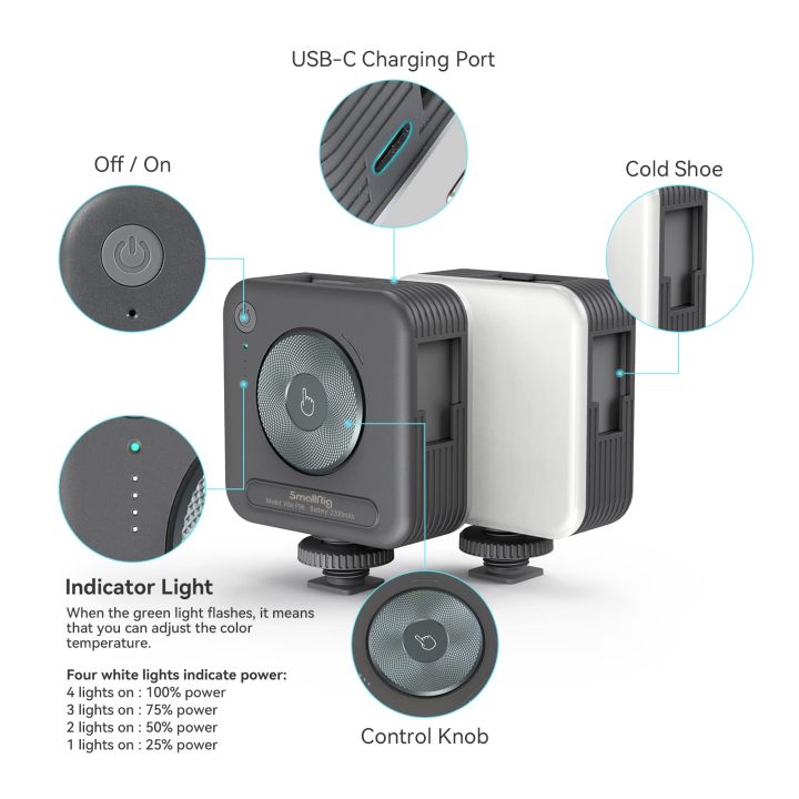 smallrig-ไฟวิดีโอ-led-แบบชาร์จไฟได้บนกล้อง-mini-vlog-circle-light-2200mah-2700-6500k-ไฟถ่ายภาพเติมแสงสำหรับ-vlog-กล้อง-mirrorless-dslr-3286-สีเทา-3287-สีขาว