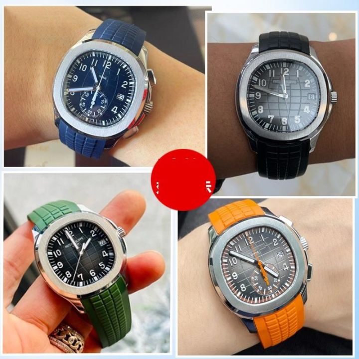 ปลายโค้ง-21-มม-สายนาฬิกายางซิลิโคนสีสันสดใสสำหรับสายนาฬิกา-patek-สำหรับ-aquanaut-philippe-series-5164a-5167a-สายนาฬิกาผู้ชาย