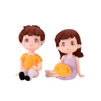 [ขายดี] NBCO MALL 2Pcs Mini Girl เด็กนั่งลง Look Up โมเดลแกะสลักภูมิทัศน์เครื่องประดับ DIY Decor