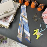 ★New★ 100 silk twill silk scarf long silk headband foreign style small scarf tied bag with handle ribbon H home