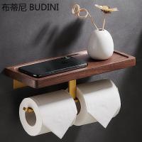 Bathroom Accessories Paper Holder Gold and Walnut Wood Paper Towel Holder Tissue Rack Toilet Paper Holder Phone Holder