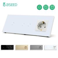 BSEED EU Standard 1/2Gang 1Way Wall Sensor Touch Switch With EU USB Wall Socket Phone Charge Type-c Glass Panel Led Light Switch